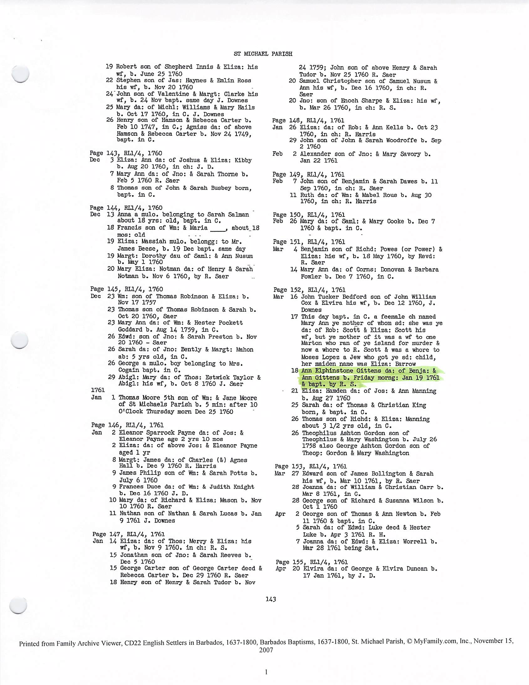 Ann Gittens Baptism 1761