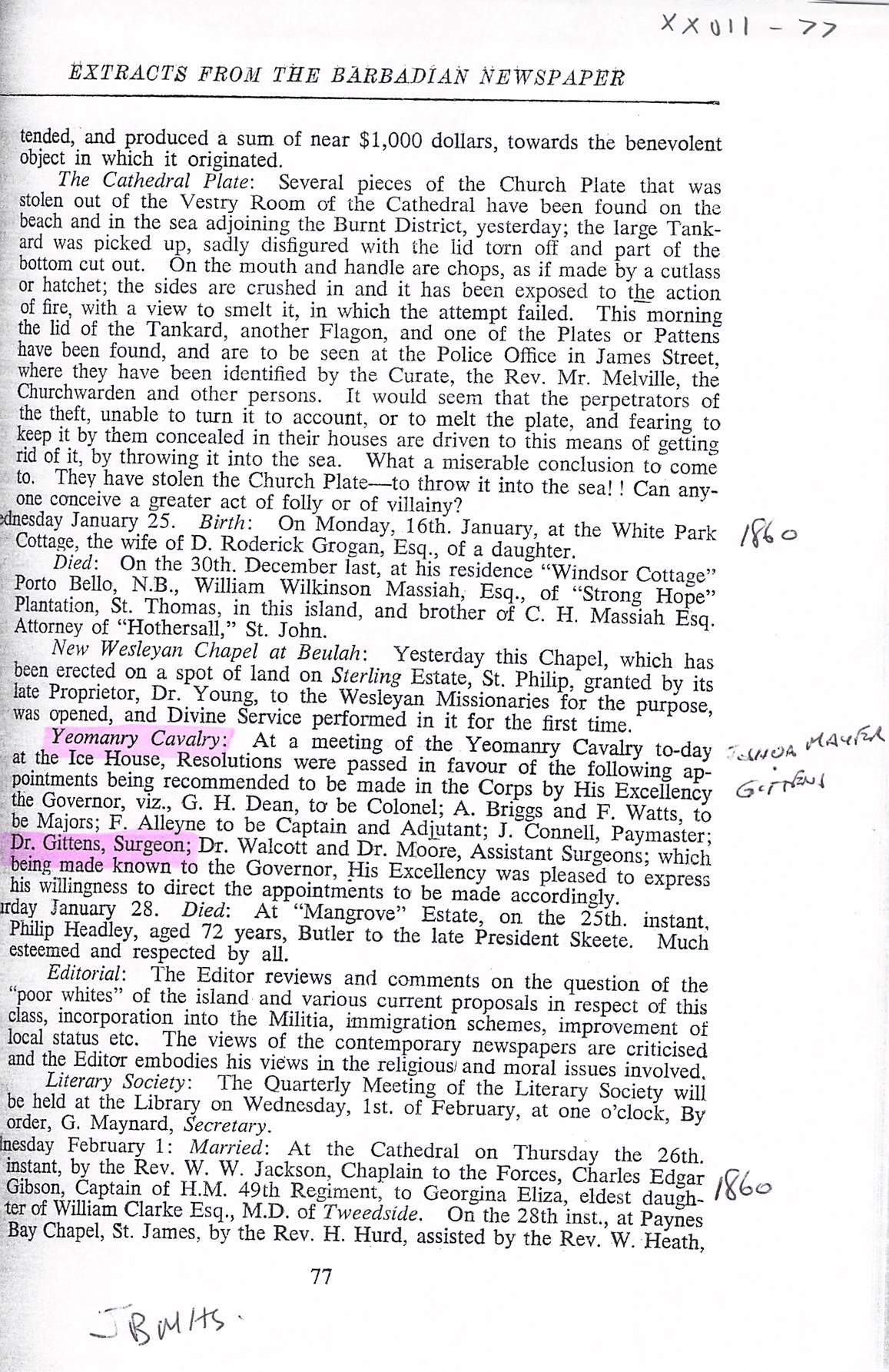 Appintment of Dr Gittens as surgeon