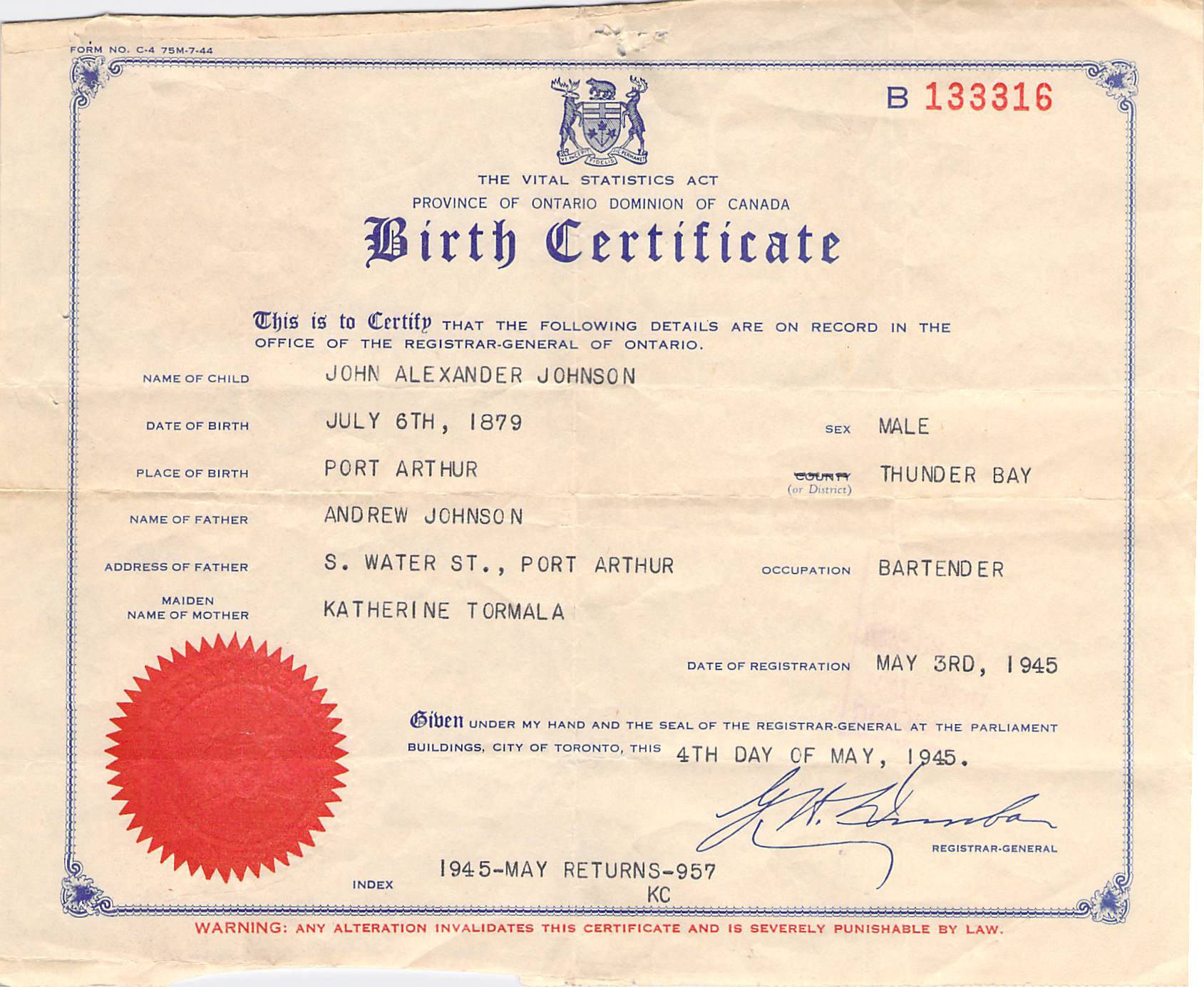 B-9_John Alexander_Johnson_Birth_Certificate