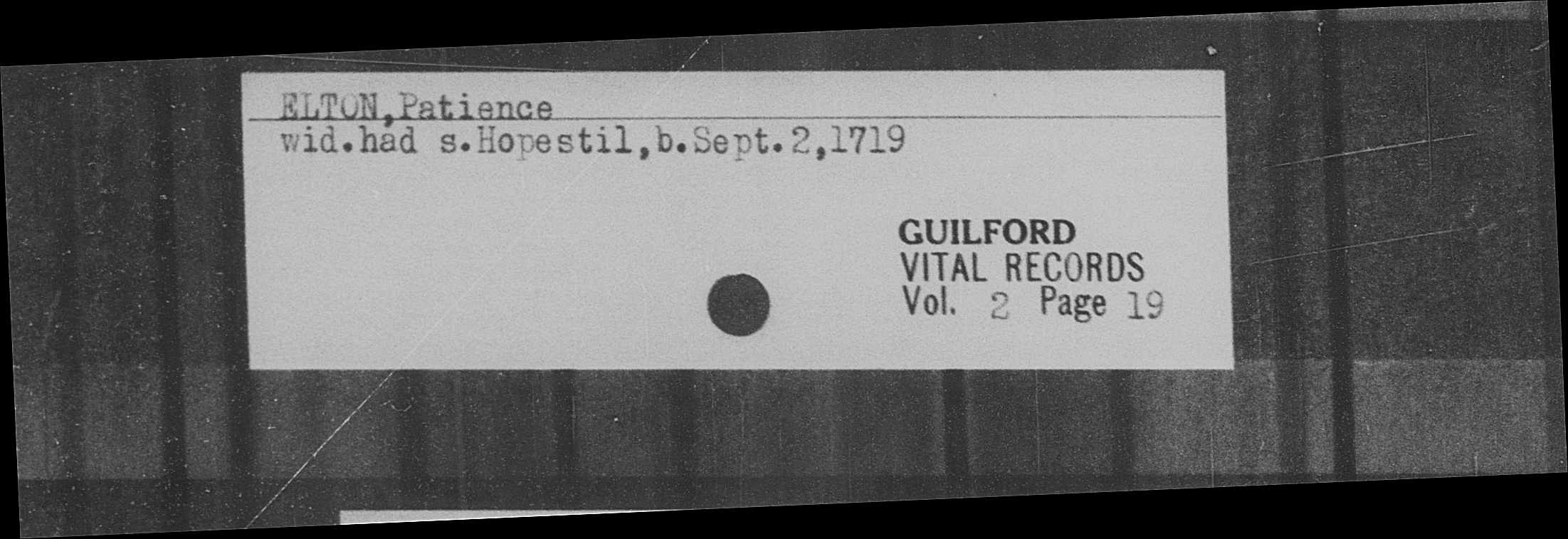 Birth record Hopestil Elton
