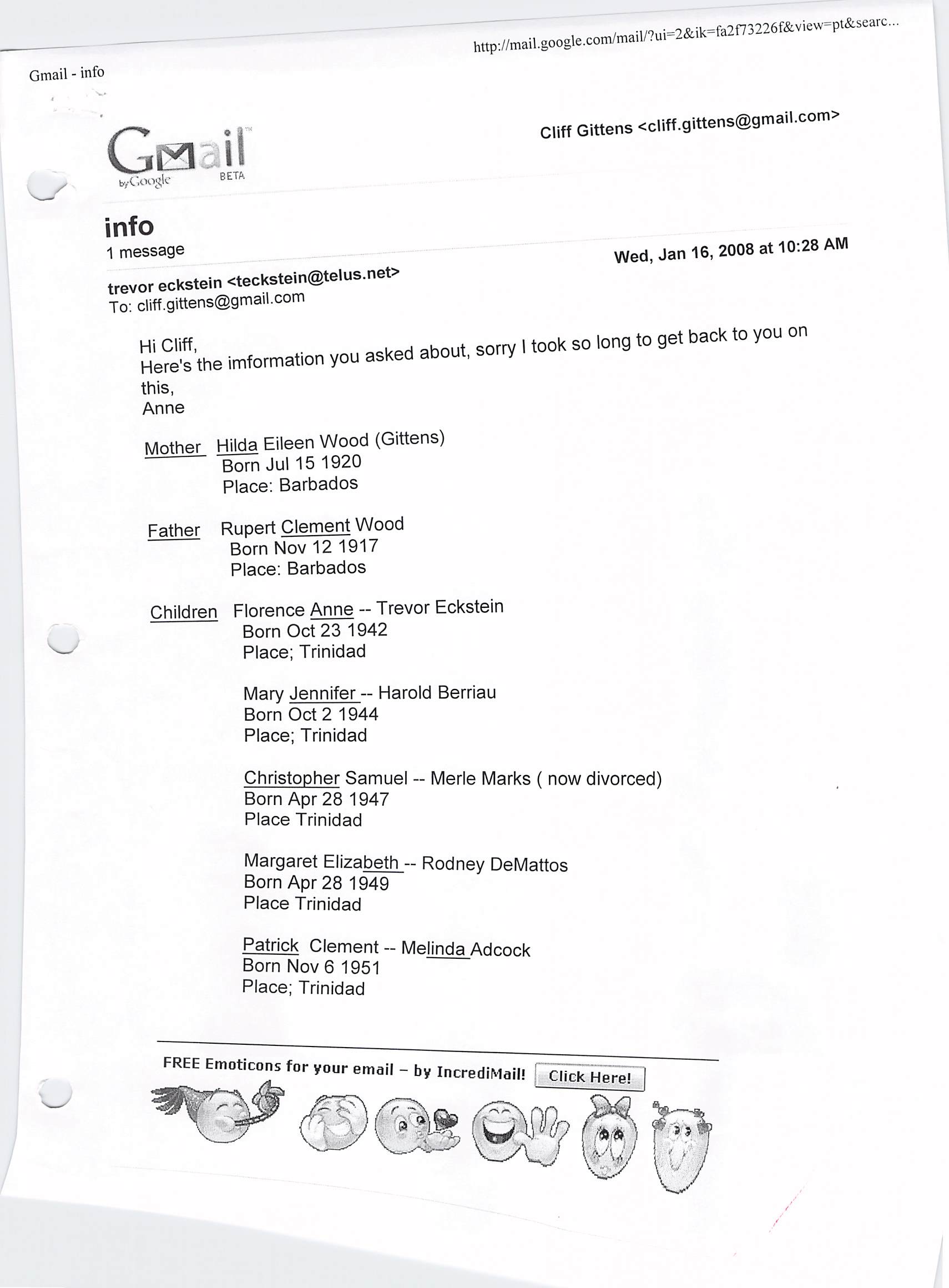 Email from Anne Eckstein