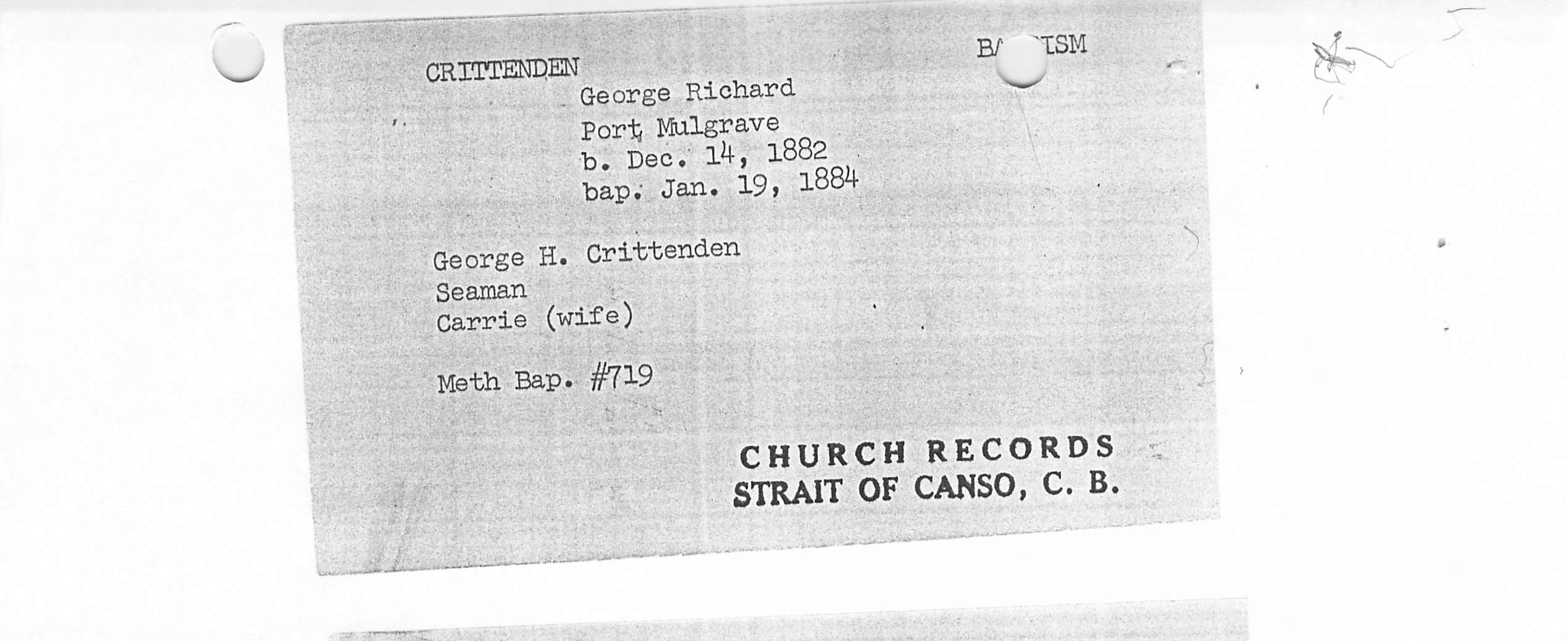 George H Crittenden baptism 1884