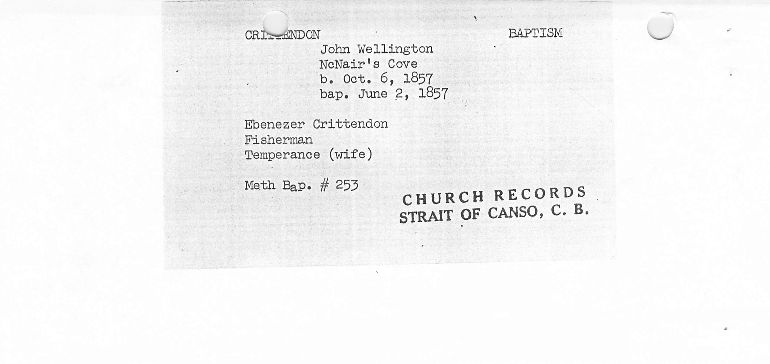 John Wellington Crittenden Baptism