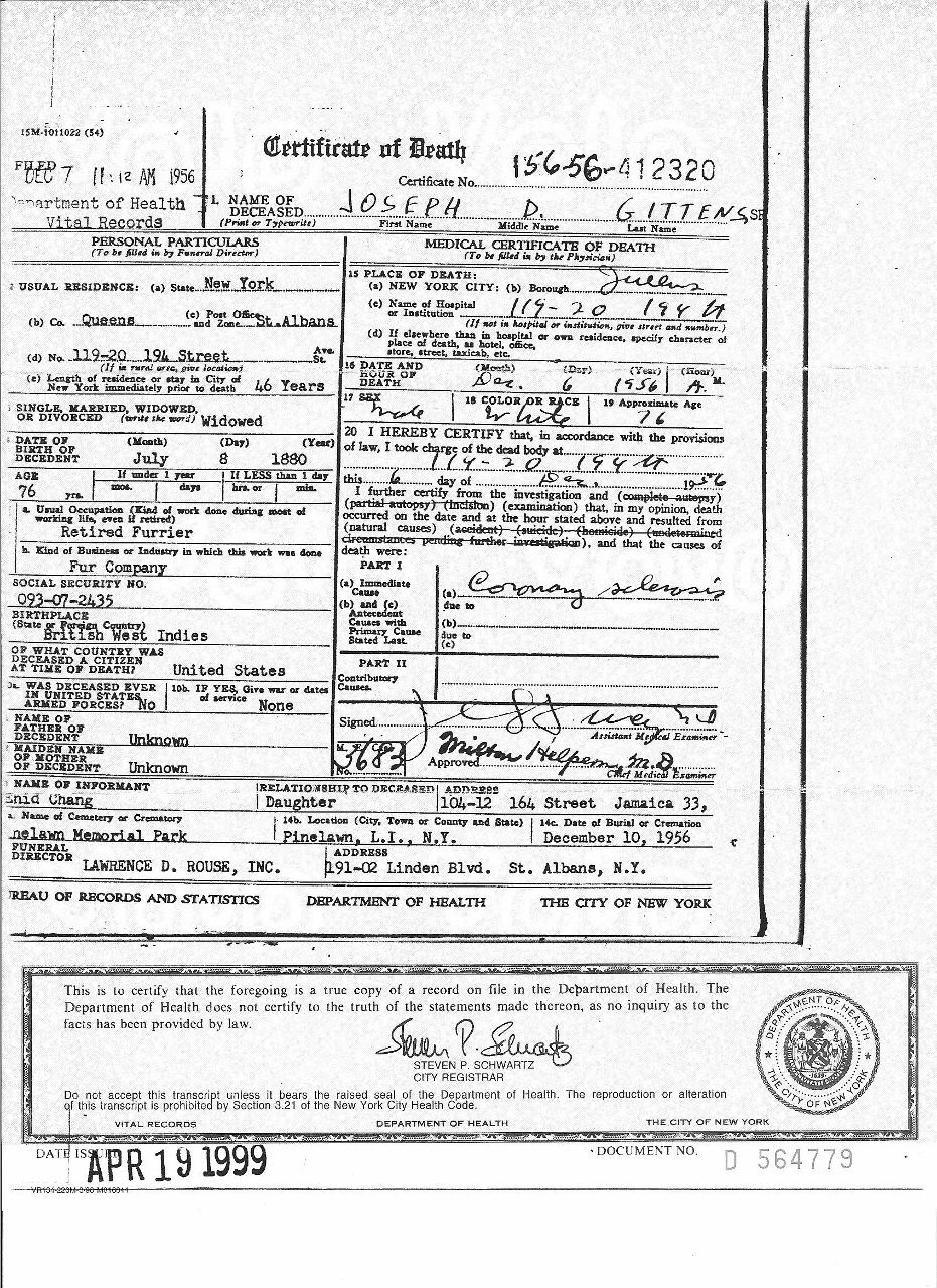 Joseph Dudbrooke Gittens Death Certificate 1956.jpg
