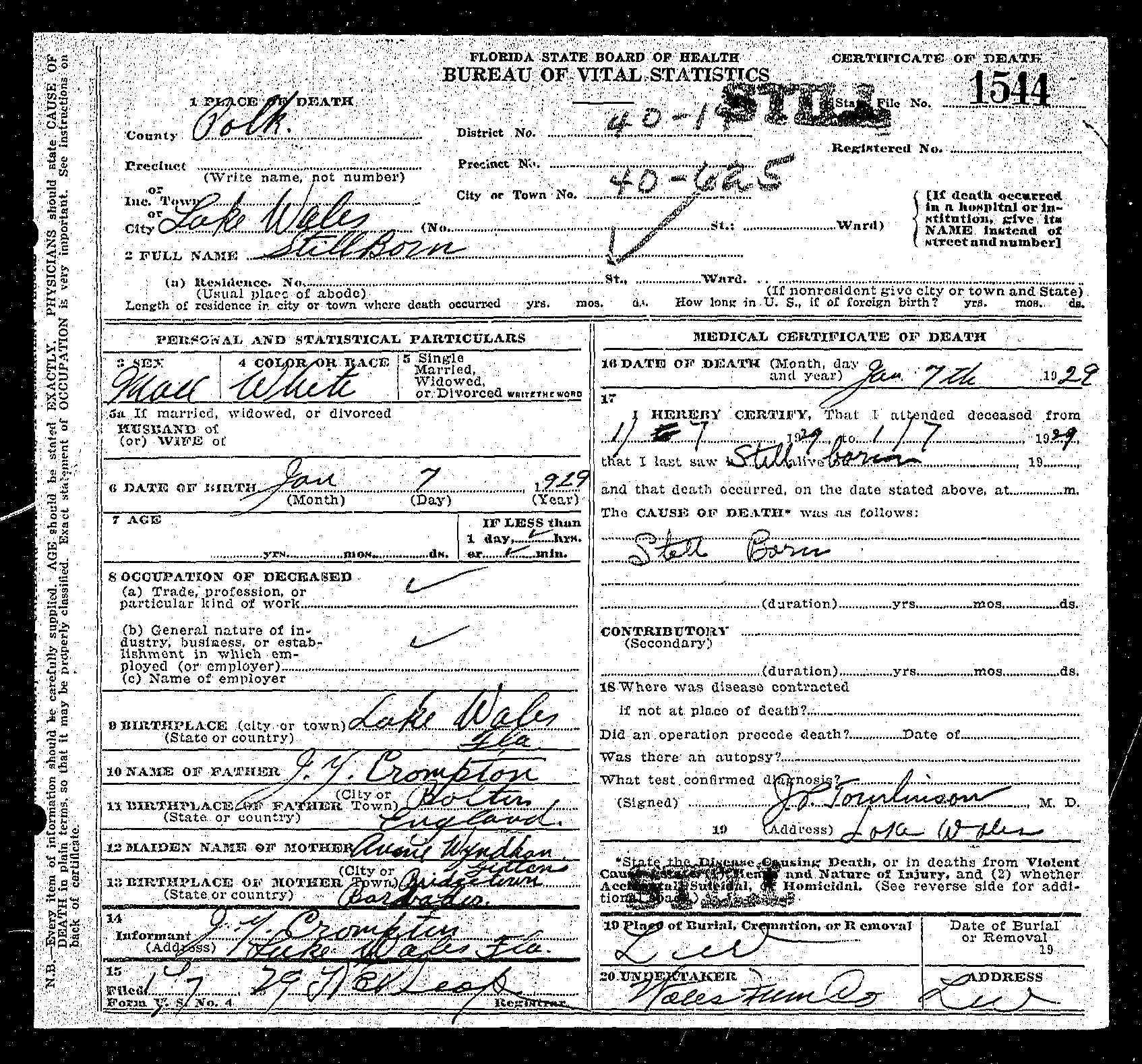Stillborn Crompton 1929